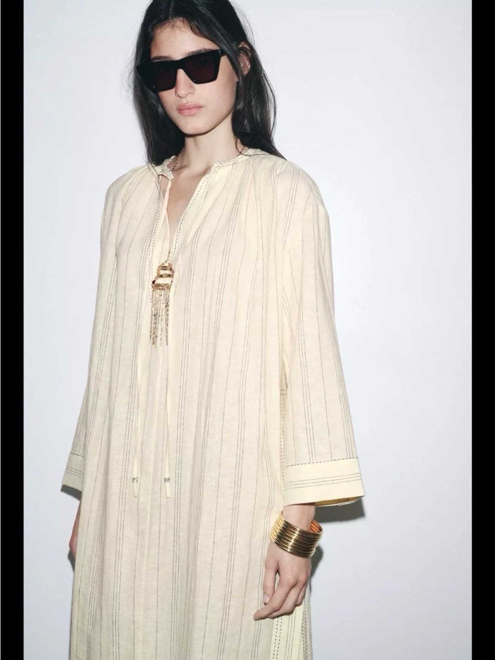 ZARA -ZW COLLECTION NWT❗️ LINEN STRIPED TUNIC DRES SIZE MEDIUM REF 4786/247